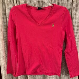 Ralph Lauren Sport Women’s Pink V-Neck Women's Top Size XL 100% Cotton